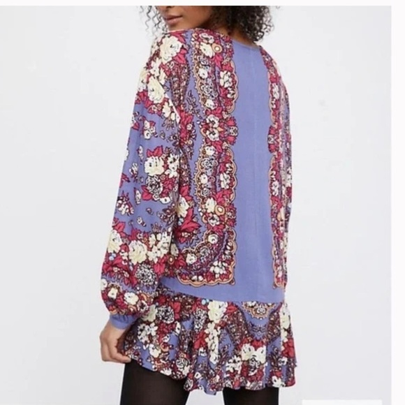 Free People Paisley Floral Printed Long Sleeve Flowy Tunic Dress - Picture 2 of 10